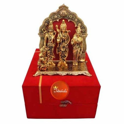 Easy To Clean Golden Colour Rectangular Base Ram Darbar Statue