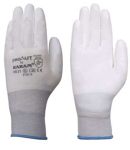 White Karam Pu Coated Safety Hand Gloves