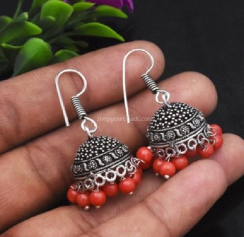 Ladies Red Beads Party Wear And Wedding Long Jhumkas Earrings Gender: Women