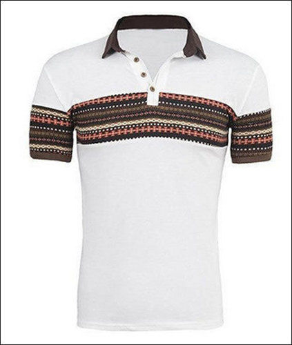 Brown Mens Half Sleeve Designer Collar T Shirt