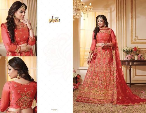 Fancy Lehenga Choli For Ladies, Elegant Design, 3/4th Sleeves, Red Color