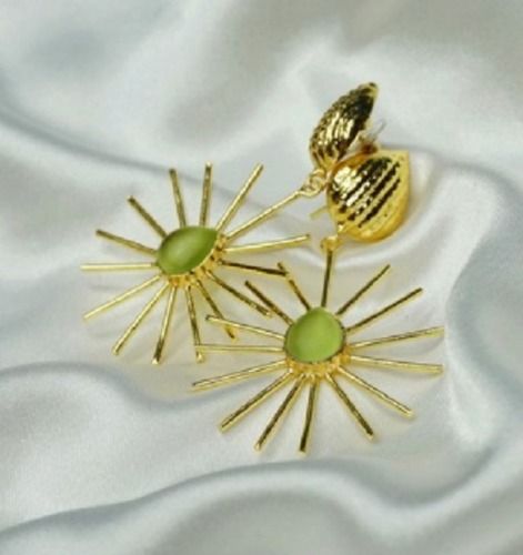 Glass Stone Gold Earrings For Ladies Gender: Women'S