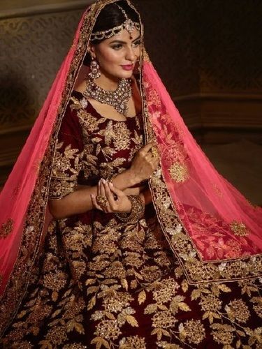 Stone Work Red Lehenga Choli For Ladies, Half Sleeves, (Material : Georgette, Net, Satin, Silk)