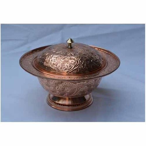 Copper Designer Embossed Bowl with Lid