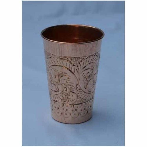 Metal Copper Designer Embossed Round Water Glass