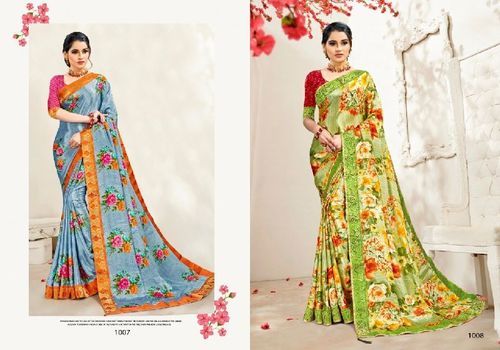 Faux Crepe Silk Floral Print Saree For Ladies, Casual Wear