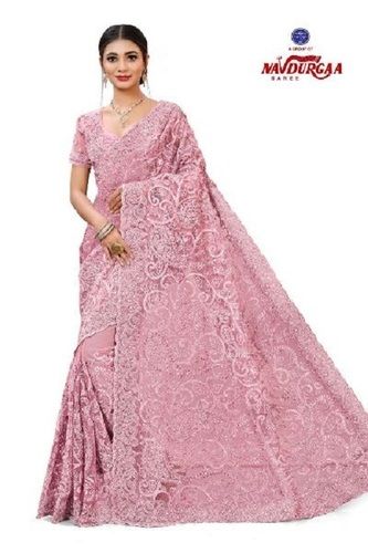 Festival Wear Embroidery Work Designer Sarees For Ladies, Pink Color