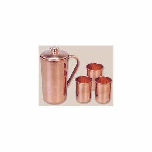 Natural Copper Plain Pattern Brass Jug And Glass Set