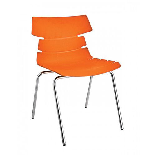 Plastic Non Rotatable Orange Cafeteria Chair