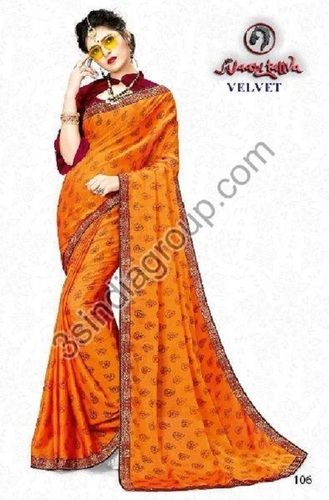 Casual Wear Stylish Printed Saree For Ladies, Orange Color, Length : 5.5 M