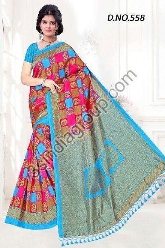 Lichi Cotton Banarasi Printed Saree With Blouse For Ladies, Length : 6.3 Meter