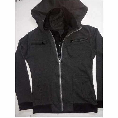 Mens Plain Grey Long Sleeve Hood Jacket