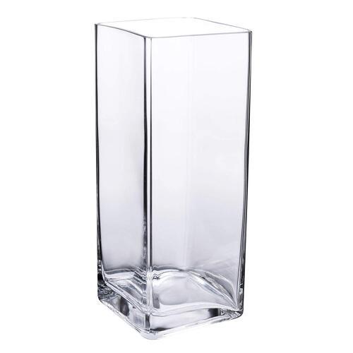 Golden Decent Glass Glass Tall Square Vase (10 Inch, Clear)