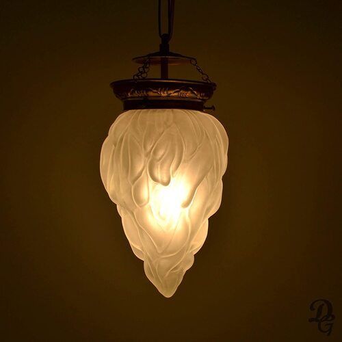 DECENT GLASS Made in India Flame Shaped Glass Pendant Frosted Hanging Lamp for Living and Home Decoration (Medium, Off White)
