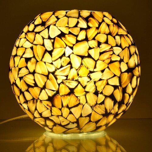 Yellow Decent Glass Mother Of Pearl Shell Table Lamp For Home Decor Handicraft Mosaic Purse Shape Bedside Table Lamp For Bedroom (Medium)