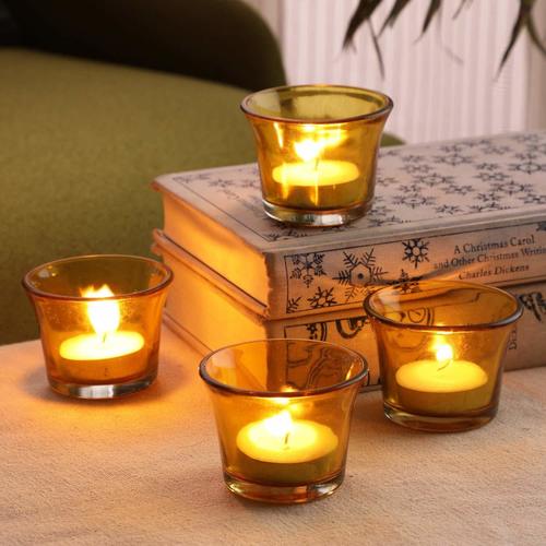 Decent Glass Tealight Candle Holder Glass Votive For Wedding, Birthday, Holiday &Amp; Home Decoration, Set Of 12 (Yellow, 12)