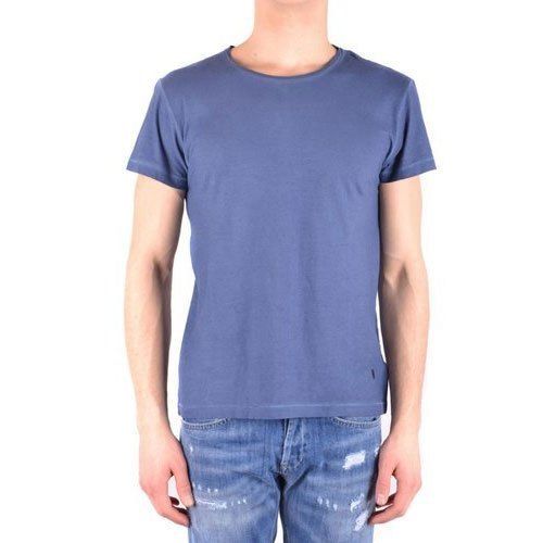 Cotton Round Blue-T Shirts, Half Sleeves, Plain