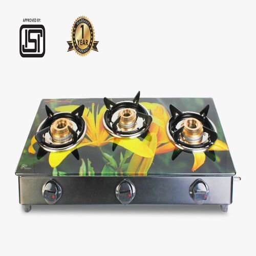 Good Flame 3 Burner MS Kwid Plus Digital Gas Stove ISI Quality Mark with 1 Years Warranty Glass Manual Gas Stove