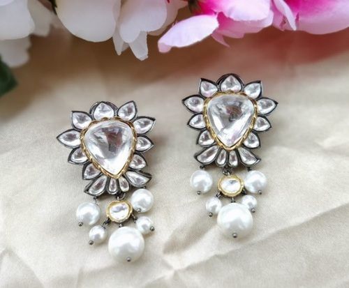 Kundan Polki Earrings In Dual Tone