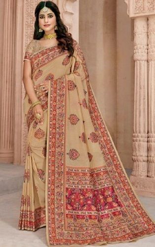 White Ladies Cream Madhubani Pashmina Tussar Silk Saree