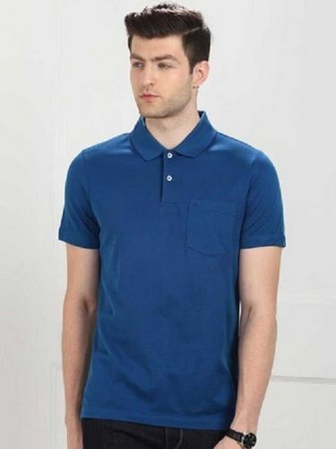 Black Mens Blue Half Sleeve Polo Neck Cotton T Shirt