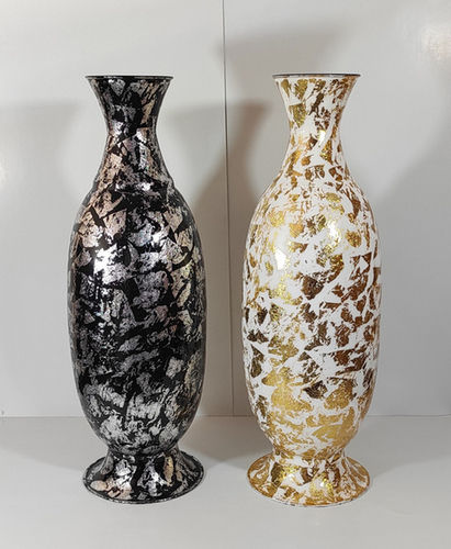 Iron Silver / Golden Printed Enamel Floor Vase