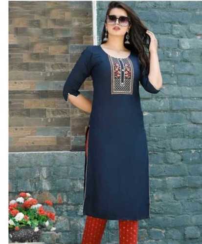 Blue Round Neck Short Sleeve Kurtis 