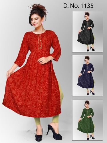 Bandhani Printed Nyra Cut Cotton Kurti Decoration Material: Laces