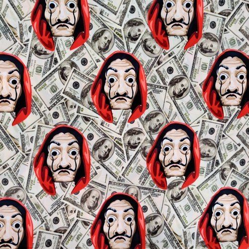 Money Heist Design Italian Crepe Digital Printed Fabric For Garments Use, Width : 54 Inch