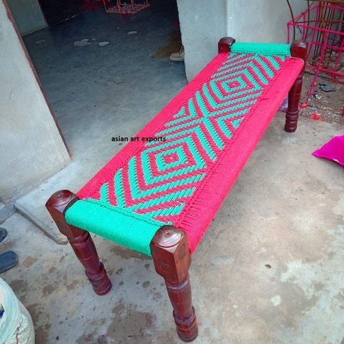 Handmade Plastic Rope Wooden Charpai