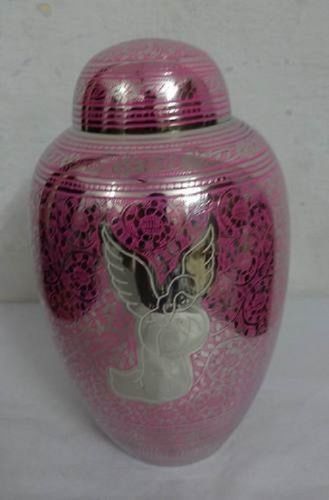 Pot Shaped Pink Brass Embossed Funeral Urn