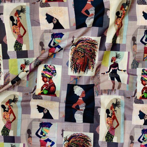 African Painting Design Poly Silk Digital Printed Fabric For Apparel/clothing, Width : 42 Inches