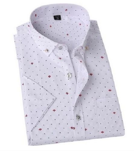 Mens Cotton Dotted White Shirt