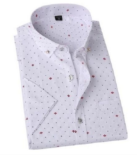 Brown Mens Cotton Dotted White Shirt