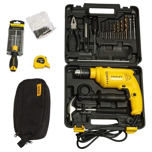 Stanley 13mm 600w Hammer Drill & 111 Pcs Hand Tools Kit