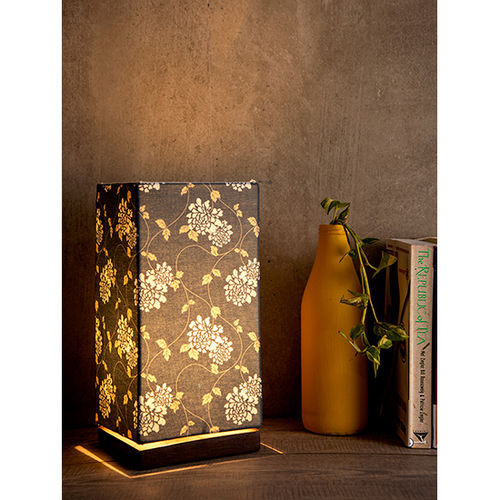 Golden Leaves Lamp with Wooden Base