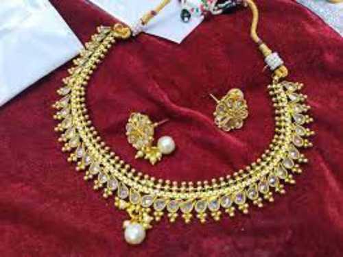 Golden Imitation Necklace Set With Earring