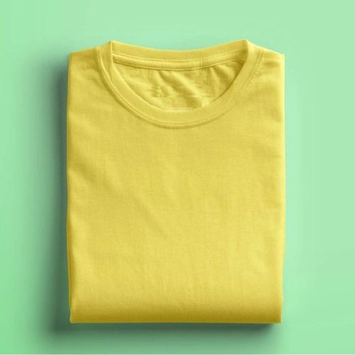 Yellow Mens Round Neck Plain T Shirt