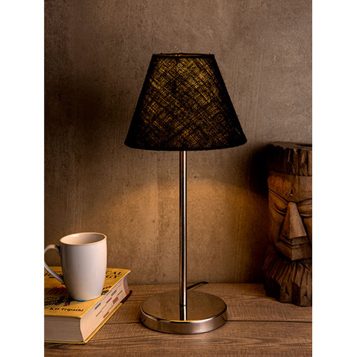 Metal Table Lamp with Black Jute Shade