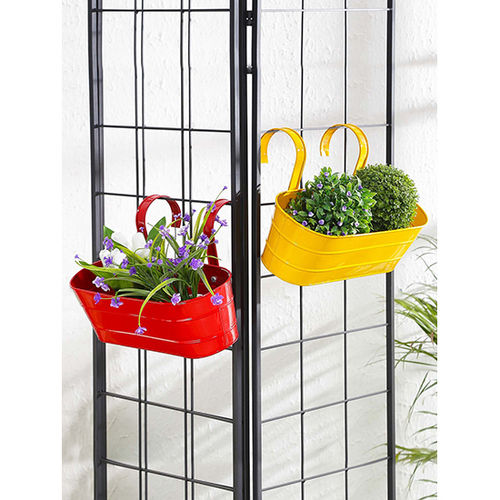 Set of two Oval Railing Planter Large Yellow &amp; Red