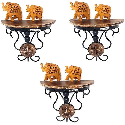 Desi Karigarar Beautiful Wood And Wrought Iron Fancy Brown Wooden Handicrafts Bracket Holder - Pack Of 3