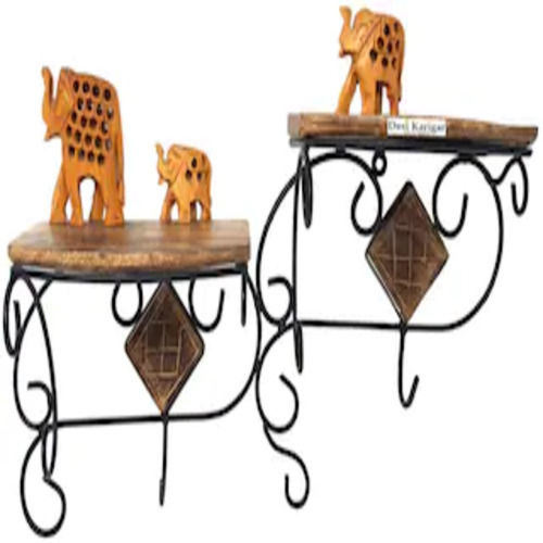 Desi Karigar Wall Shelve with Wood and Iron in 2 Step Shape. a Perfect Wall Shelves Cum Bracket