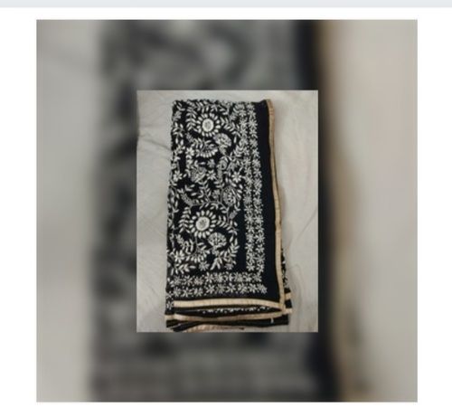 Summer Black Color Beautiful Handwork Phulkari Saree