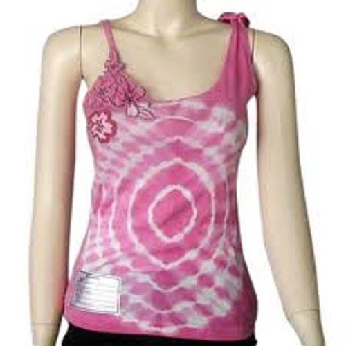 Designer Printed Short Tops For Ladies, Sleeveless, Pink Color