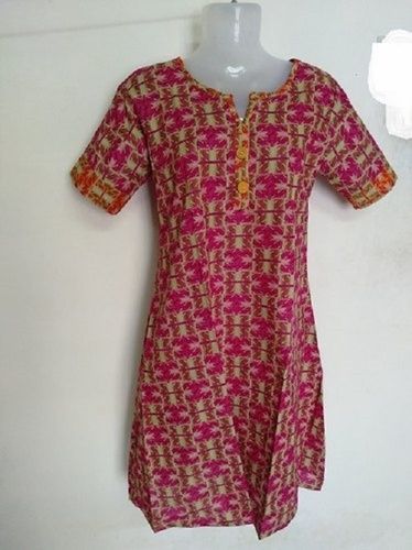 Pink Italian Printed Cotton A Line Kurtis