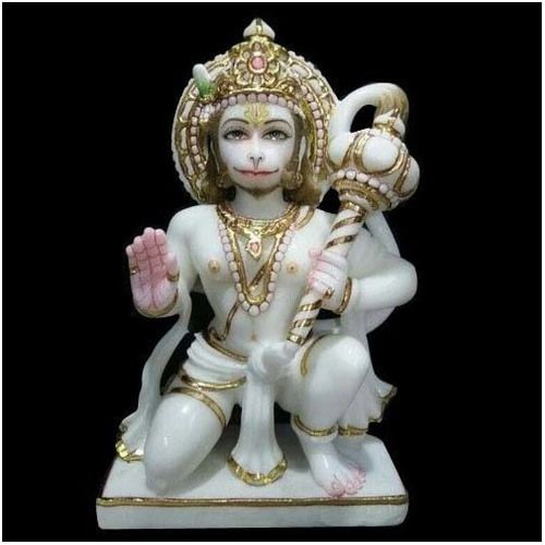  भगवान हनुमान सफेद संगमरमर की बैठी हुई प्रतिमा 