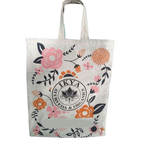 Off White Customized Floral Printed Shopping Bag