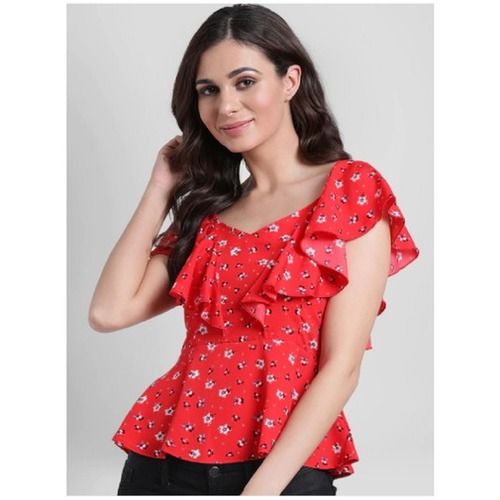 Ladies Red Floral Print Peplum Top Size: Various