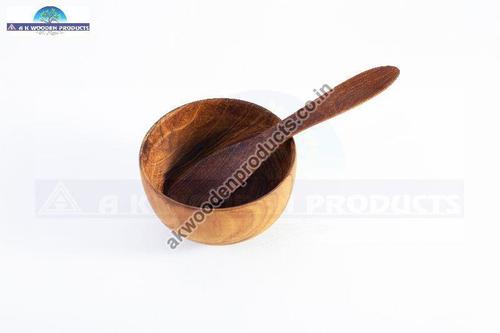 Polished Brown Color Wooden Bowl With Spoon, Size : 7Inch, 8Inch, 9Inch, Thickness : 20-25Mm