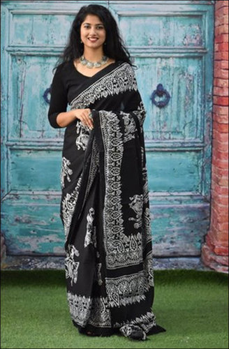 Ladies Black Printed Cotton Saree